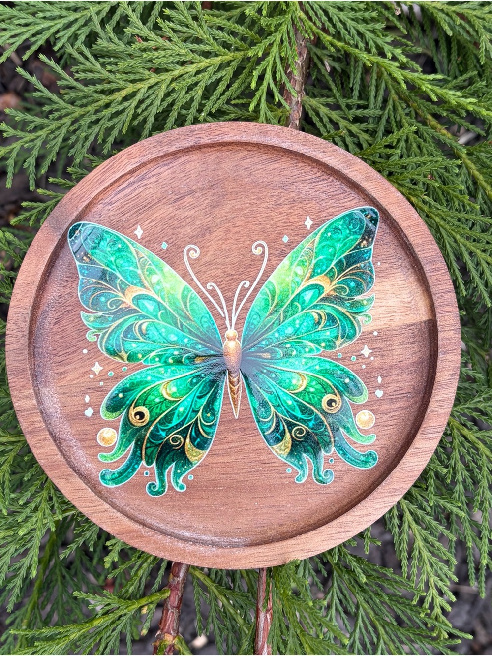 Green Butterfly Wooden Tray